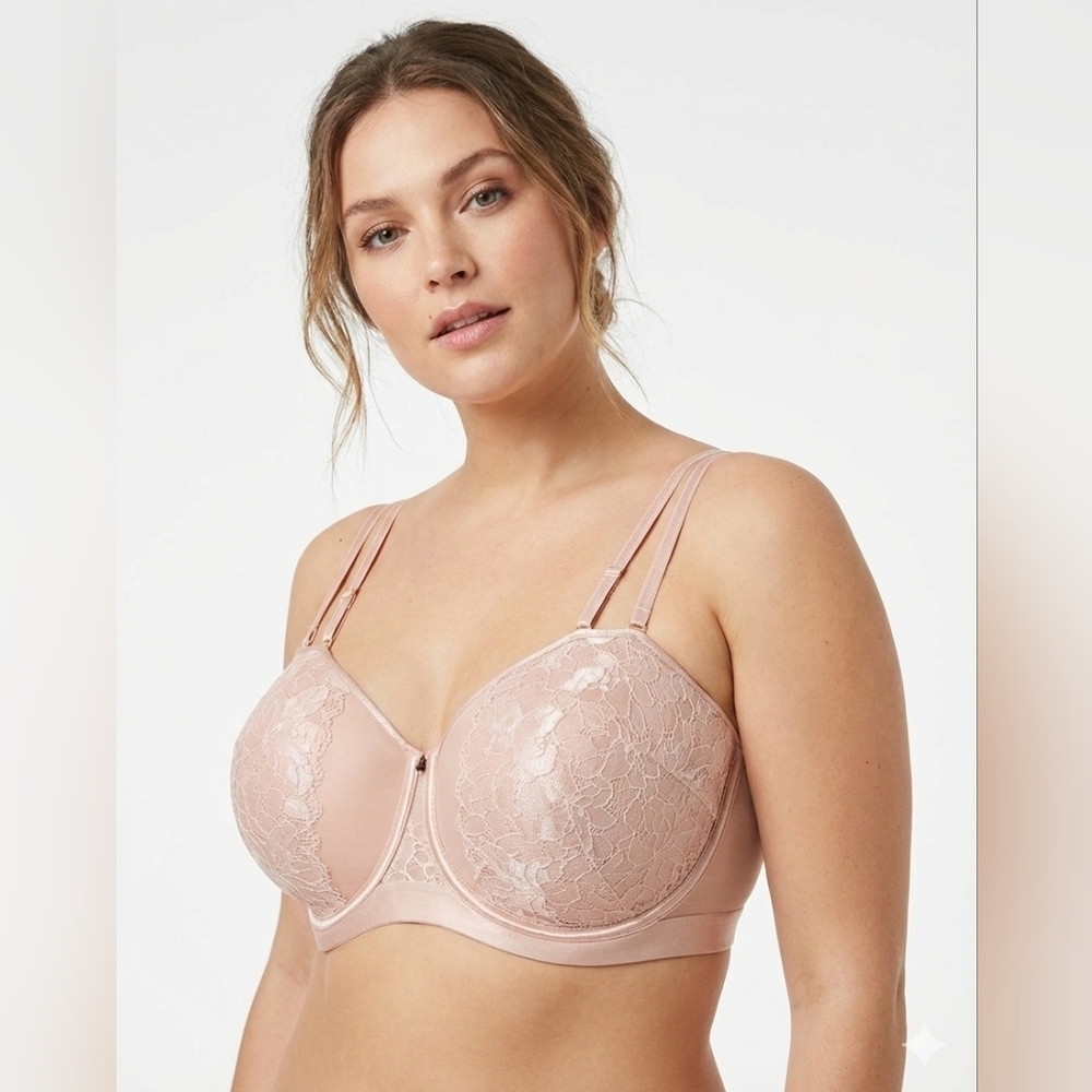 Cacique Women's 42F. Elegant And Beautiful Lace Underwire Bra in Blush Pink